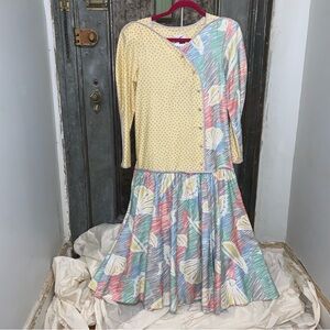 Vintage  sz 8 80s Dress Jeanne Marc Avant Garde Designer Dress cotton print